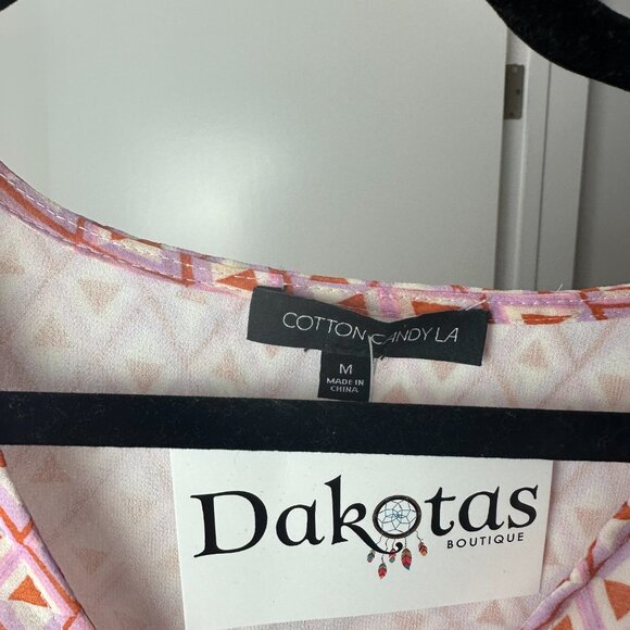 Pink & Orange Printed Long Sleeve Crop Top Keyhole Design Summer - Picture 10 of 13